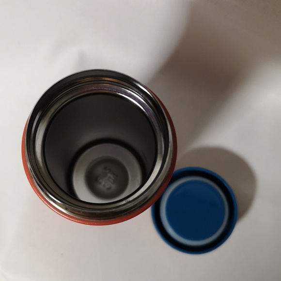 Lovely Orange Metal Travel Drinking Cup with Bronze Lid & Abalone Shell Design - Picture 5 of 6